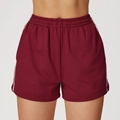 Pantalones cortos deportivos granates de cintura alta con raya lateral blanca - XL / Rojo Cereza