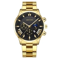 Men's fashion quartz watch with gold stainless steel band and black multi-function dial - Black Dial Gold Hands Gold Band (Flat End)