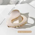 Elegant cream hair claw clip with pearlescent resin and gold metal base 6cm size - White
