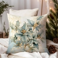 Christmas pillowcase with cyan holly leaves and gold berries on cream base - TQDS68-7(Cyan Holly Leaves)