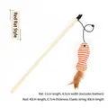 Orange fish shaped hemp rope cat wand toy with natural brown feathers and wooden rod - Wooden Handle - Fish Feather