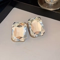 Vintage emerald cut rectangular clear crystal stud earrings with silver metal base - Transparent Silver