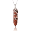 Vintage silver flower wrap red jasper hexagonal column stone pendant necklace - Mahogany Obsidian