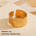 Adjustable golden hammered stainless steel wide ring for women featuring heart texture - Hammered Texture / Gold