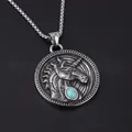 Collana hip hop con ciondolo unicorno a rilievo e gemma blu, finitura argento - Ciondolo + Catena (B0515)