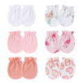 Set of 6 pairs baby anti-scratch cotton mittens with cute animal prints and solid colors - One Size / Pink & White Sweet Series (6 Pairs Set)