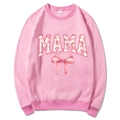 Pink Mama Est 2025 Coquette Hoodie with large MAMA letter print and bow design - S / Pink Slogan