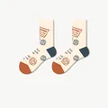 Chaussettes mi-hautes beiges, imprimé rétro, pointe orange et talon bleu marine - Taille unique / Pièce Beige