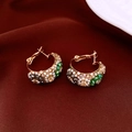 Hoop earrings with colorful beads in vintage gold setting on dark textured background - 48# Gold - Retro Multi-color Bead Hoop (Silver Earring Post)