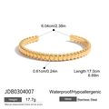 Detailed view of golden twisted texture stainless steel bangle with dimensions and specs - C-Shaped Ribbed Cuff