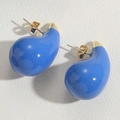 Detail of Klein blue enamel teardrop earrings with shiny gold butterfly backings - Blue