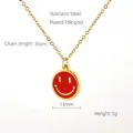 18K vergulde roestvrijstalen ketting met 15mm rode emaille hanger en vrolijk gezicht - Rode Smiley