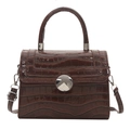 Bolso bandolera marrón oscuro con relieve de cocodrilo y hebilla plateada con asa - Marrón