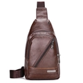 Waterproof dark brown synthetic leather sling bag for men with multiple zipper pockets - 923 Brown
