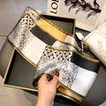 Silk neck scarf with geometric patterns in black white grey and gold color - Vintage Palace Leaf