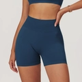 Navy blue high-waisted seamless workout shorts with ribbed waistband for yoga and fitness - Navy Blue