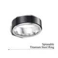 Rotatable titanium steel ring for men in black and silver with a wide band design - US 6 / Black and White