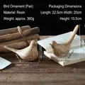 Pair of resin bird figurines with vintage wood grain finish for modern home decor - Set of Two Birds