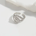 Silver micro-pave zircon open ring featuring a twisted interlaced design for women - Spiral Style