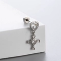 Silver heart cross stud earring with colorful zircon on a white display stand - Heart Cross Style (A112-3#) / Single Piece
