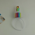 Birthday cake themed white headband with rainbow stripes and golden candles decor - 3 Candles Rainbow