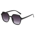 Vintage oversized polygon sunglasses with black frames and gradient grey lenses for women - Bright Black / Gradient Gray
