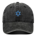 Casquette de baseball en jean noir délavé avec broderie étoile de David bleue vintage - Réglable / Noir