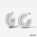 Silver hollow C-shaped hoop earrings with a twisted textured metal design for women - Small Silver Style (PDE1879)