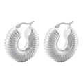 Macro detail of S925 sterling silver hoop earrings with twisted croissant wave texture - C-Shape Threaded Style (VE1028) / White Gold