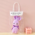 Purple bunny coral fleece towel in transparent PVC gift bag with stylish white handle - Purple + OPP Handbag