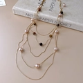 Multi-layer gold plated necklace with tiger eye stone and pink pearls set - Pearl Layered Gold Thin Chain / 31# Gold-Coffee