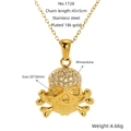 Detailed dimensions of 18K gold plated stainless steel skull pendant with rhinestones - Gothic Skull Crossbones Style (ZN1728G)
