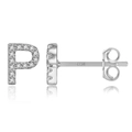 Elegant S925 sterling silver letter P stud earrings with sparkly zircon pavé setting - Silver P