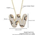 Gold plated copper leopard print letter W necklace pendant with zircon stones - Letter W