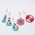 5-piece DIY nautical diamond painting keychain set with lighthouse and sailboat designs - QC036 Nautical Shields (5pcs) Double-sided
