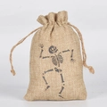 Linen Halloween gift bag featuring a dancing skeleton print with a jute drawstring - 10*15cm / Black Skeleton