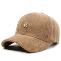 Earth brown baseball cap featuring a textured herringbone fabric and gold metal R logo - Adjustable / Deep Beige