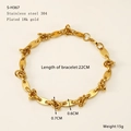 Minimalist 18K gold plated stainless steel chain bracelet with oval and knotted links - Oval Ring Knot Chain (S-H367)