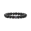 Detailed view of porous black lava stone beads with a metallic hematite cylinder spacer - Lava Stone Style 01