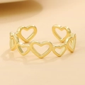 Anello aperto dorato regolabile con forme a cuore cavo interconnesse per le donne - Imitazione Oro 14K Cavo