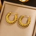 Retro double-layered U-shape spiral twisted hoop earrings in 18K gold plated titanium steel - Gold Spiral Twist (E-363)