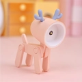 Mini deer phone holder night light in pink finish with adjustable limbs and blue antlers - Deer / Pink