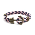Navy anchor bracelet in pink and blue braided rope with antique bronze metal clasp - Blue Pink Rope Antique Bronze Buckle