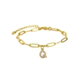 18k gold plated paperclip chain bracelet with a micro-pave letter Q pendant charm - Letter Q