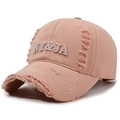 Pink retro distressed baseball cap with NY&JA 3D embroidery and vintage ripped details - Adjustable / Pink
