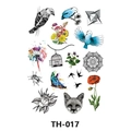Waterproof temporary tattoo sticker TH-017 with colorful fox, birds, and floral designs - Th-017 / 210*148mm