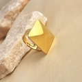 Adjustable geometric square pyramid ring in polished 18K gold-plated stainless steel - Gold Square Pyramid Open Ring
