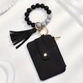 Black and grey silicone bead wristlet with leather card wallet and gold keychain - #2 Black Series