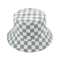 Top view of bucket hat featuring gray and white checkerboard pattern on canvas fabric - One Size / Green
