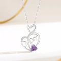 S925 Silber MOM Herzkette mit lila Edelstein als Geschenk zum Muttertag geeignet - 925er Silber / Silber Violett Stein